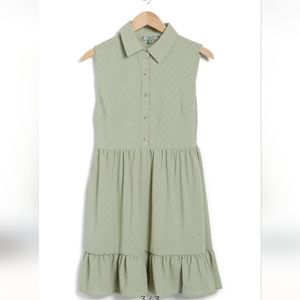 GOOD LUCK GEM Collared Button Placket Sleeveless Minidress